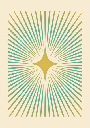 Vertical illustrations with colorful star rays poster. Minimalist aesthetic orange stars simple poster. Aesthetic boho minimalist art. Design for wallpaper, background, wall decor. Vector neutral illustration.のイラスト素材