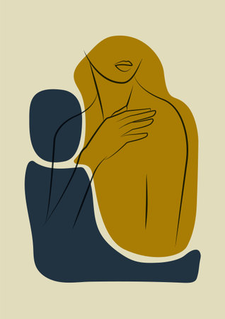 Modern contemporary minimalist woman sketch. Girl hand drawn character vector abstract illustration. Shapes collage digital artwork. Minimalistic faceless caucasian womanのイラスト素材