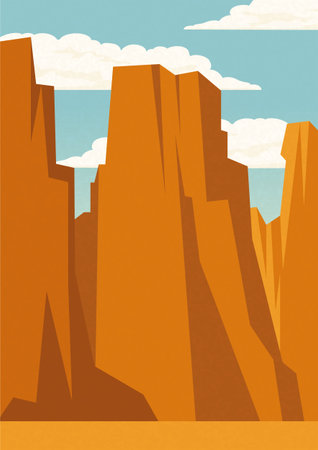 Aesthetic desert natural parkland landscape poster. Rocky Desert morning vector illustration. American valley wall decor. United States, South Dakota, Badlands National Parkのイラスト素材