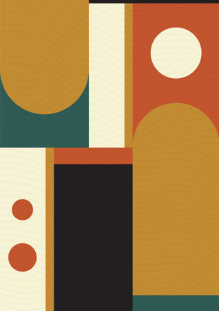 Minimalist poster flat geometric art. Vintage retro texture bauhaus design. Colorful design for poster, vector template. Aesthetic minimalist geometric elements interior art.のイラスト素材