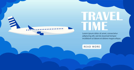 Civil aviation day social media banner template. Travel flyer design flat illustration. Airplane travelling template 2d vector illustration. Vacation poster with lettering.のイラスト素材