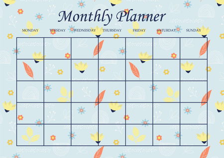 Printable monthly planner concept. Tropical exotic vector illustration. Blank printable goal setting sheet. Scheduling page for organizing personal tasksのイラスト素材