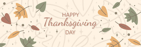 Happy Thanksgiving Day Banner for Background. Happy holiday, falling autumn leaves vector illustration. Thanks giving celebration vector design.のイラスト素材