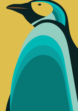Penguin aesthetic cute vector illustration. Nursery simple art, kids design. Flat cartoon Arctica background design. Design for greeting card, print, poster, stickerのイラスト素材