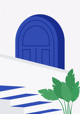 Greece Santorini view. Greek white buildings illustration. Mediterranean European culture and architecture. Vintage style vector simple artのイラスト素材