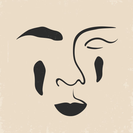 Aesthetic illustration with beautiful ink female face. Hand drawn vector abstract graphic modern art simple style. Woman design concept artのイラスト素材
