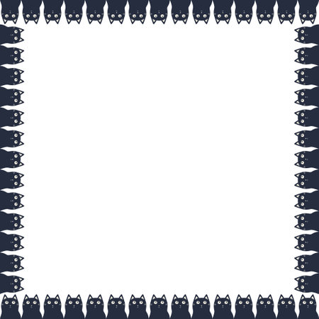 Square frame of cute domestic animals. Black cat illustration with empty space for your text. Halloween design. Baby shower designのイラスト素材