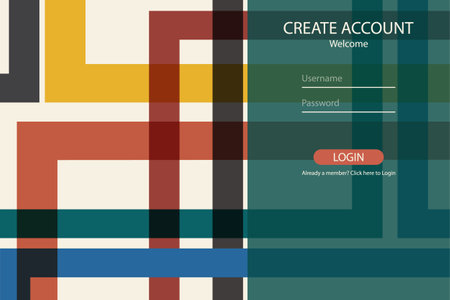 Account sign up and password page. Login ui ux design concept illustration. Bauhaus landing page template with email and password in flat design. User-friendly design materials.のイラスト素材