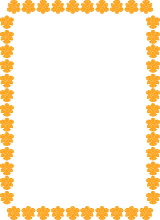 Flourish frame with blossom elements. Trendy graphic template. Cute orchid flower empty frame box. Hand drawn vector illustration isolated on white backgroundのイラスト素材