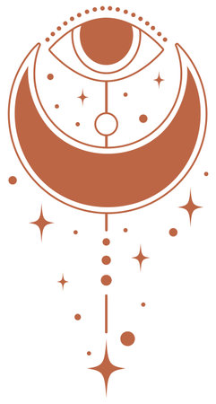 Mystic moon element. Ramadan icon. Tarot card universe vector illustration. Vector celestial prediction eye simple artのイラスト素材