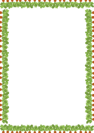 Carrots harvesting frame. Hello autumn, thanksgiving decoration. Frame with empty space for your text. Baby shower designのイラスト素材