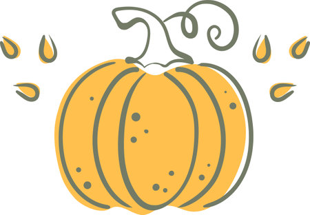 Autumn mood icon. Doodle pumpkin and seeds sticker. Vector paint hand drawn picture in cartoon style.のイラスト素材