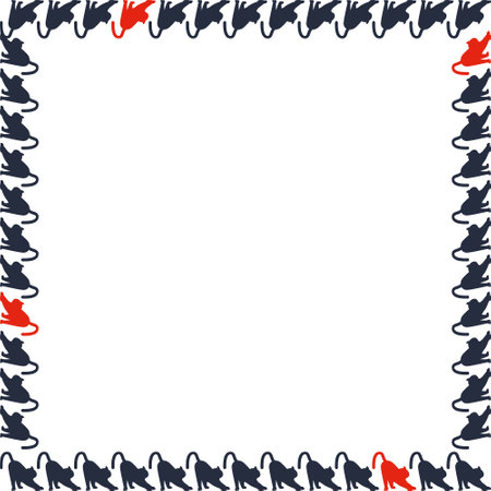 Black cat square frame. Cute childish cartoon cat empty frame box. Hand drawn vector illustration isolated on white backgroundのイラスト素材