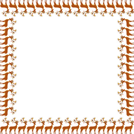 Wild animal frame. Christmas reindeer template for your text. Hand drawn vector illustration isolated on white backgroundのイラスト素材