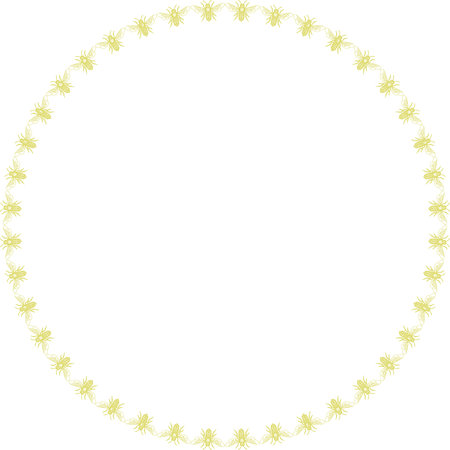Honeybee round frame. Frame of cute honey bee animal template. Insect on white background border with empty space for your text. Baby shower designのイラスト素材