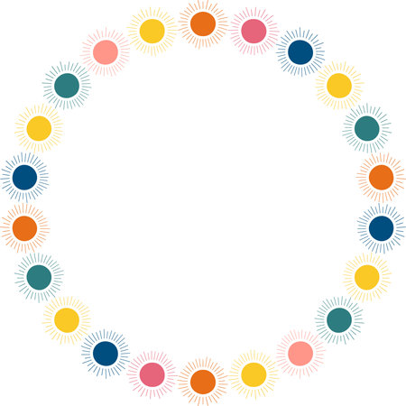 Retro sun frame. Star round frame. Sunburst explosion star. Template with empty space for your text. Baby shower designのイラスト素材
