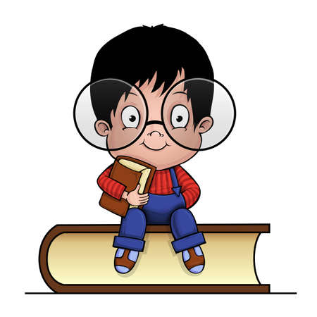 Clever boy with a book. Cartoon.のイラスト素材