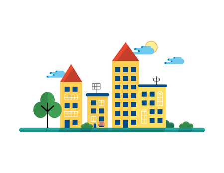 The city in the afternoon. Vector flat stily.のイラスト素材