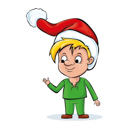 A cartoon character. The boy is wearing Santa's hat.のイラスト素材