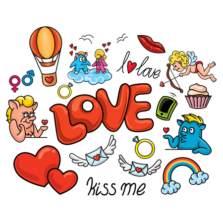 A set of romantic stickersのイラスト素材