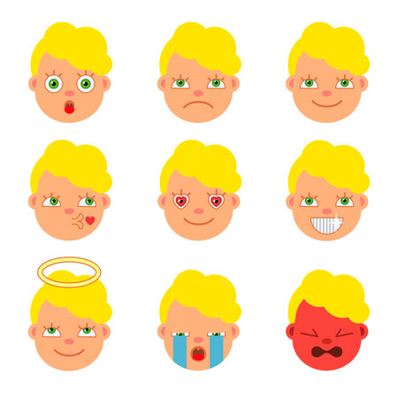 A set of icons for emoticons. Flat style. Cartoon. Vector illustration.のイラスト素材