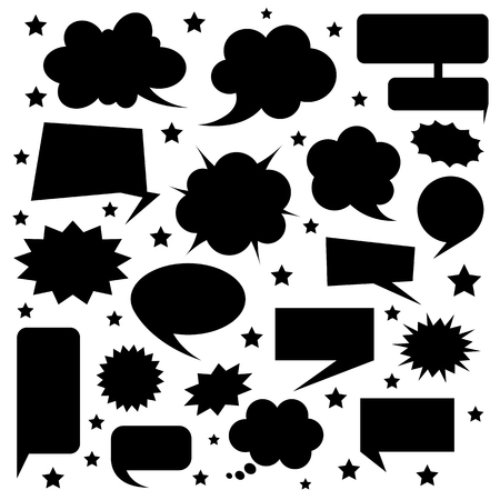 Set of comic bubbles the silhouette. Speaking and thinking elements for communication in comics. Vector illustration.のイラスト素材