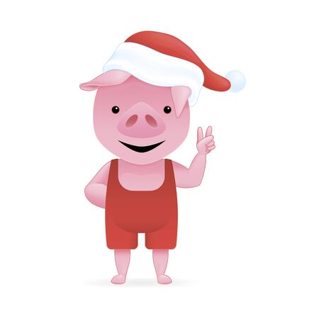 Pink pig in a Santa hat. Cartoon character. Vector illustration.のイラスト素材