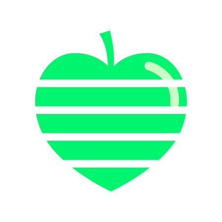 Icon striped green apple in the shape of a heart with a flare. Vector emblem in flat style. Illustration.のイラスト素材