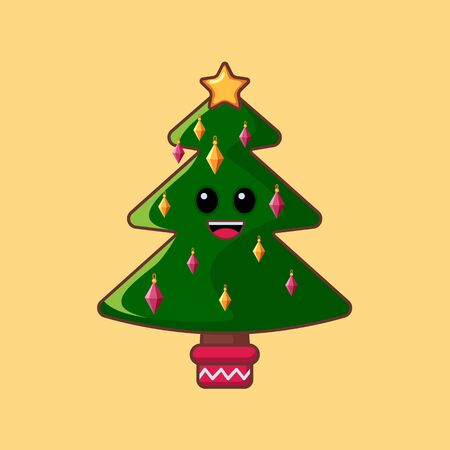 Christmas tree. Cartoon character in a flat style. Vector illustration. Art.のイラスト素材