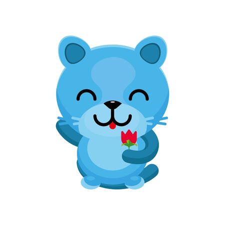 Cute cat gives a scarlet flower. Cartoon character. Flat style. Vector illustration. Isolated image.のイラスト素材