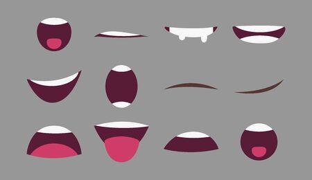 Different mouth emotions for animation. Flat style. Vector illustration. Drawing.のイラスト素材