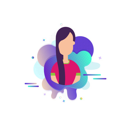 Color abstract portrait of a girl with long hair. Flat style on isolated white background. Vector illustration. Drawing.のイラスト素材