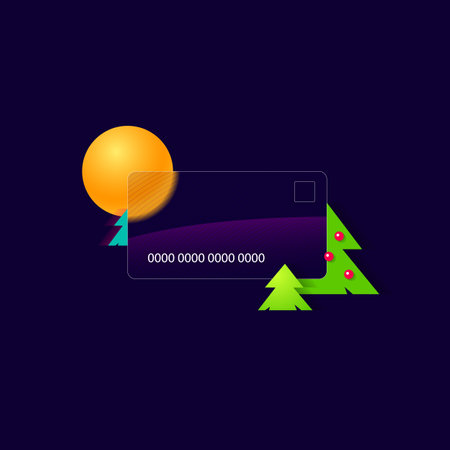 Glass frame effect. Congratulatory, Christmas credit card. Mixed style flat and gradient. Business and finance. Vector illustration. Drawing.のイラスト素材
