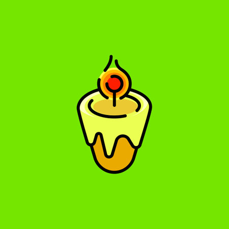 Candle. Icon, sticker for Christmas and New Year holidays. On a green background. Flat cartoon style. Vector illustration.のイラスト素材