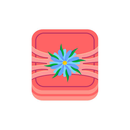 Beach slipper, pink with a flower. Square icon in flat style with volume. vector illustration.のイラスト素材