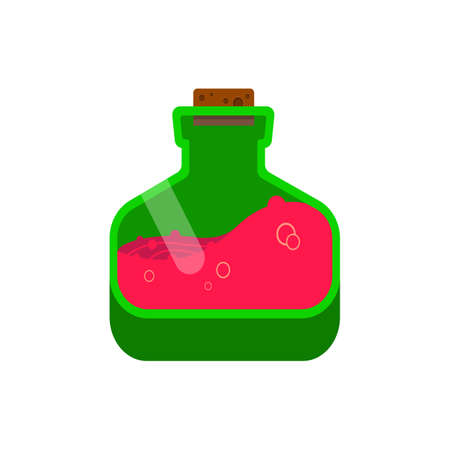 A bottle green with red wine is corked. Flat style icon with glare and volume. vector illustration.のイラスト素材