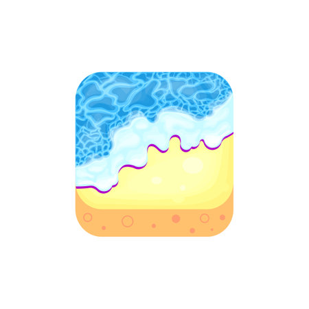 Fragment of the beach, sandy shore and sea. Square icon with volume in flat style. isolate. vector illustration.のイラスト素材