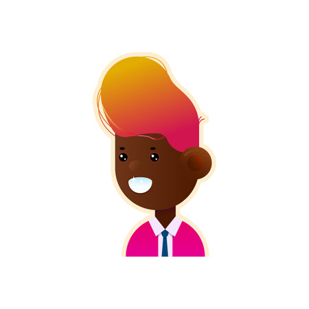A young showman with a bright fashionable hairstyle in a crimson jacket with a snow-white, beaming smile. African American. Cartoon character design in flat style. vector illustration.のイラスト素材