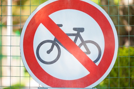 The sign is forbidden by bicycle. The road signの写真素材