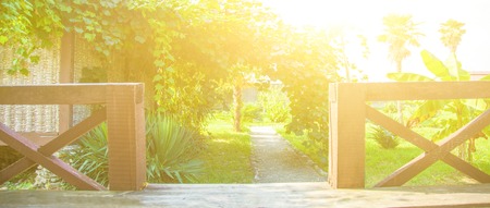 Summer background Tropical Resort hotel Bright sunny colors Vintage Banner Copy spaceの写真素材
