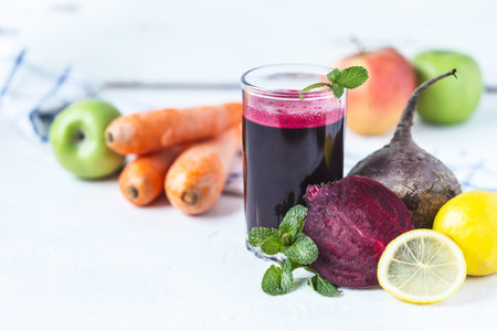 fresh juice from homemade vegetables. Beet smoothie. Detox, vegetarianism On a bright summer...