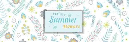 Summer floral banner pattern wiht frame copy space Flowers and branches in pastel colors. Vector...