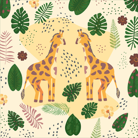 Tropical pattern with giraffe and palm leaves. African motifs. Vector illustration Print for children's t-shirts, sweaters.のイラスト素材