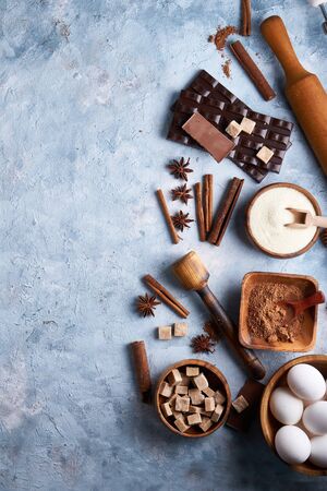 Ingredients for baking cookies, cake. Tools, dishes for cookingの写真素材