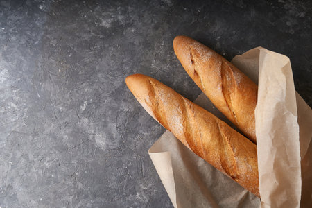 Fresh homemade bread, French baguettes, copy spaceの写真素材