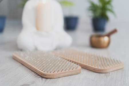 Yoga and solstice, foot massage, healthy lifestyleの写真素材