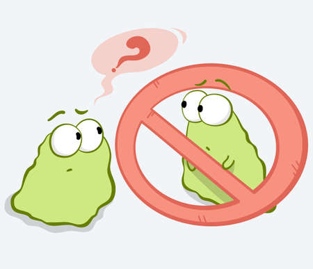 Microorganisms and bacterias with forbidden sign in cartoon styleのイラスト素材