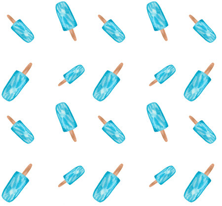 Watercolor seamless pattern. Blue ice cream repeated isolated on white.