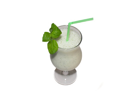 milkshake with mint on isolated white backgroundの写真素材