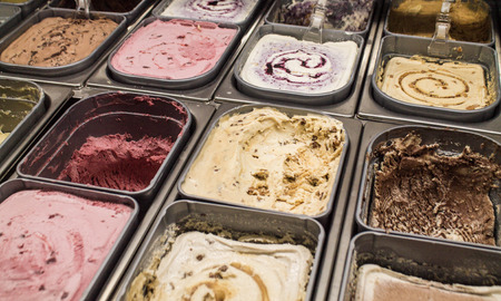 showcase with colorful ice cream in the shopping centerの写真素材